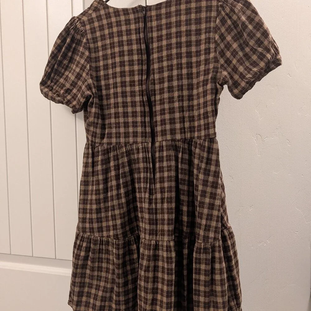 Disturbia- Brown Plaid V-Neck Tiered Short Dress - Picture 5 of 8
